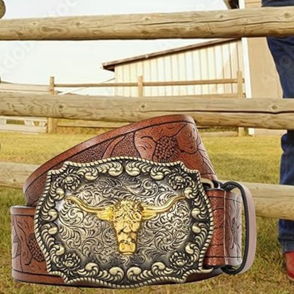Rodeo cowboy belt metal buckle western jean belt main image 5